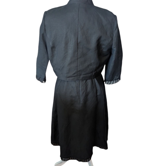 Vtg Plaza South Designer Black Linen Dress with Floral Embroidery & Jacket Sz 10 - Picture 6 of 9